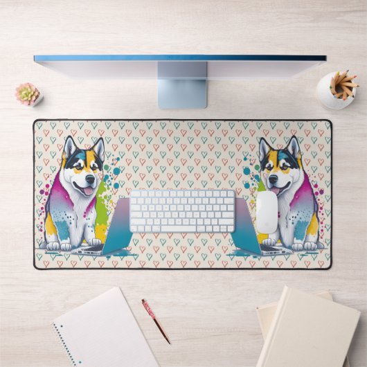 Husky Dog Computer Rainbow Watercolor Tech Savvy Schreibtischunterlage (Büro 1)