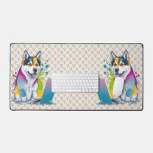 Husky Dog Computer Rainbow Watercolor Tech Savvy Schreibtischunterlage (Tastatur & Maus)