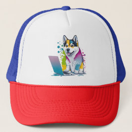Husky Dog Computer Rainbow Watercolor Tech Savvy Truckerkappe