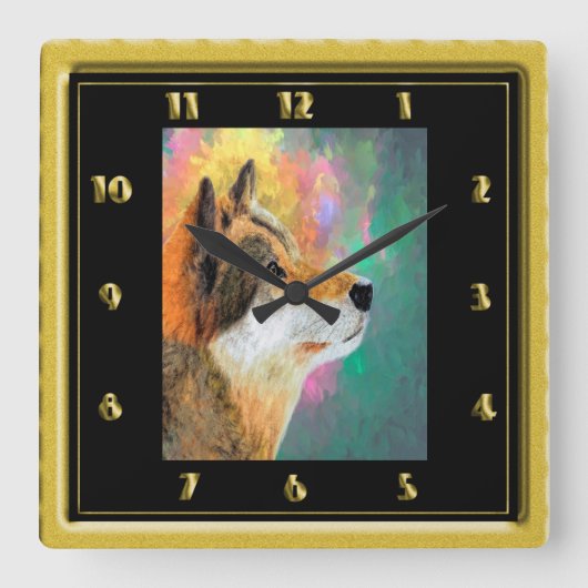 Husky Dog Daze Quadratische Wanduhr (Vorderseite)