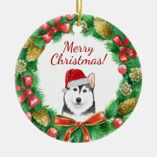 Husky Dog Frohe Weihnachten Keramik Ornament