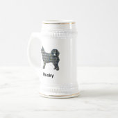 Husky Dog Gelb & Blau Gitter Linien Bierglas (Vorderseite Links)