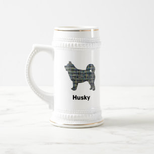 Husky Dog Gelb & Blau Gitter Linien Bierglas