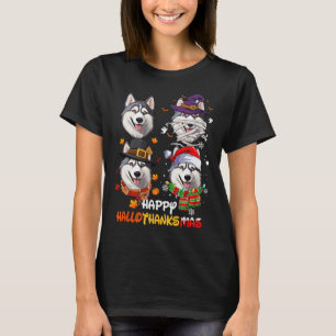 Husky Dog Hallothanksmas Halloween Erntedank Xm T-Shirt