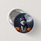 Husky Dog Halloween Adventure Moonlit Magic Spooky Button (Vorne & Hinten)