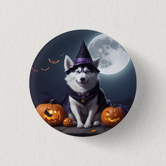 Husky Dog Halloween Adventure Moonlit Magic Spooky Button (Vorderseite)