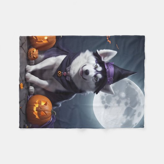 Husky Dog Halloween Adventure Moonlit Magic Spooky Fleecedecke (Vorderseite (Horizontal))