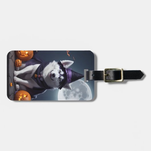 Husky Dog Halloween Adventure Moonlit Magic Spooky Gepäckanhänger (Vorderseite horizontal)