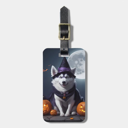 Husky Dog Halloween Adventure Moonlit Magic Spooky Gepäckanhänger (Vorderseite vertikal)