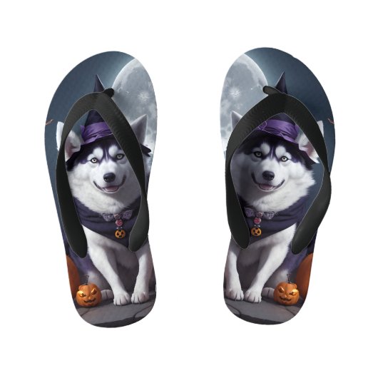 Husky Dog Halloween Adventure Moonlit Magic Spooky Kinderbadesandalen (Fußbett)