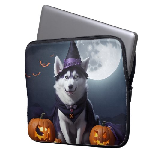 Husky Dog Halloween Adventure Moonlit Magic Spooky Laptopschutzhülle (Vorderseite Links)