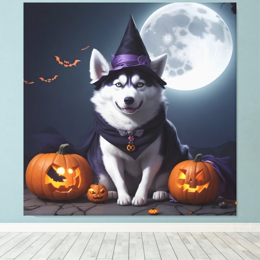 Husky Dog Halloween Adventure Moonlit Magic Spooky Leinwanddruck (Insitu (Holzboden))