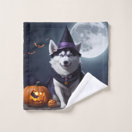 Husky Dog Halloween Adventure Moonlit Magic Spooky Waschlappen