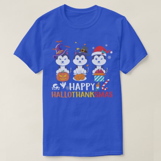 Husky Dog Happy HalloThanksmas Herbstfest T-Shirt (Design vorne)