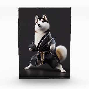 Husky Dog kennt Karate, Husky Dog Karate Player Fotoblock