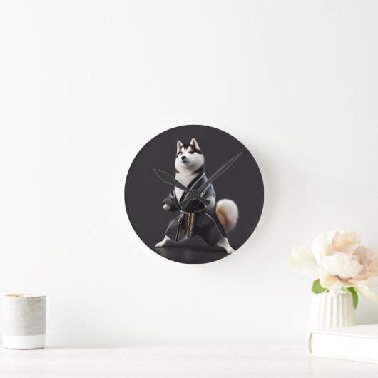 Husky Dog kennt Karate, Husky Dog Karate Player Runde Wanduhr (Zuhause)