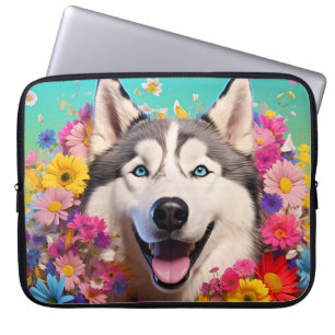 Husky Dog Laptop-Tasche mit Blumendesign Laptopschutzhülle