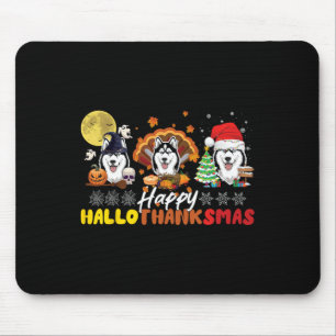 Husky Dog Lover Happy HalloThanksmas Happy Hallowe Mousepad