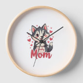 Husky Dog Mama Niedlich Kawaii Design Uhr (Vorderseite)