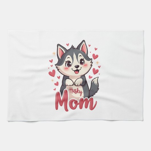 Husky Dog Mom Cute Kawaii Design Geschirrtuch (Horizontal)
