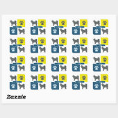 Husky Dog & Paw Y&B Grid Square Sticker (Blatt)