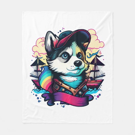Husky Dog Pirate Fleecedecke (Vorderseite)