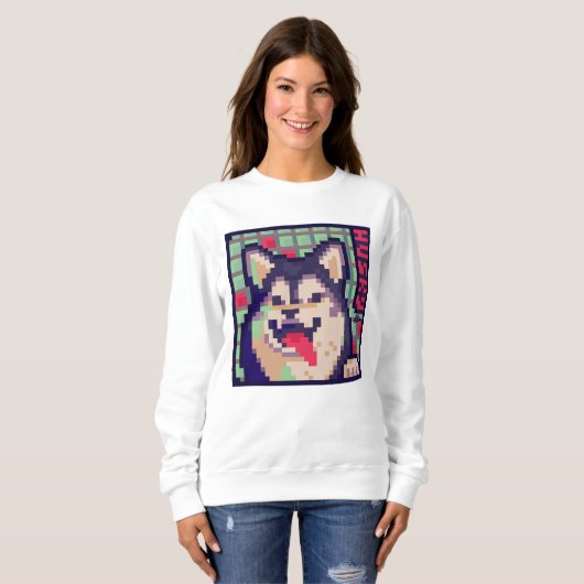Husky, dog Pixel Art, pixelart Sweatshirt (Vorne ganz)