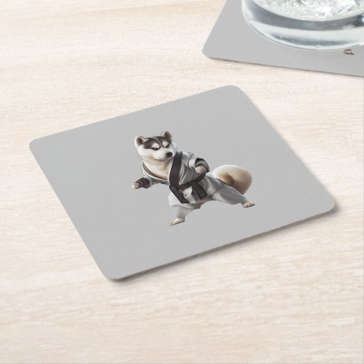 Husky Dog Play Karate, Karate Champion Husky Dog Rechteckiger Pappuntersetzer (angewinkelt)