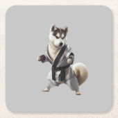 Husky Dog Play Karate, Karate Champion Husky Dog Rechteckiger Pappuntersetzer (Vorderseite)