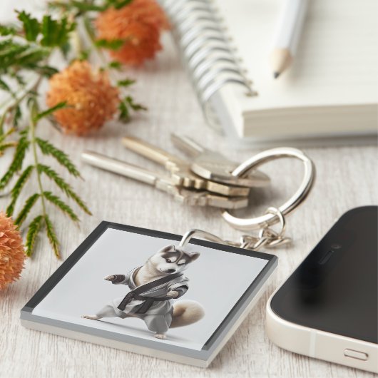 Husky Dog Play Karate, Karate Champion Husky Dog Schlüsselanhänger (Vorderseite rechts)