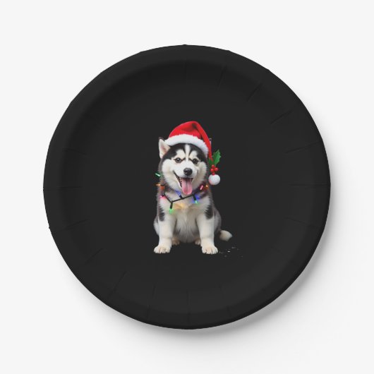 Husky Dog Santa Hat Christmas Tree Xmas Gifts For Pappteller (Vorderseite)