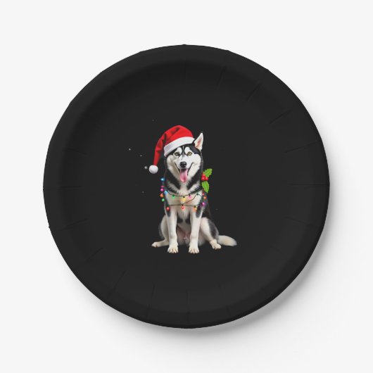 Husky Dog Santa Hat Christmas Tree Xmas Gifts For  Pappteller (Vorderseite)