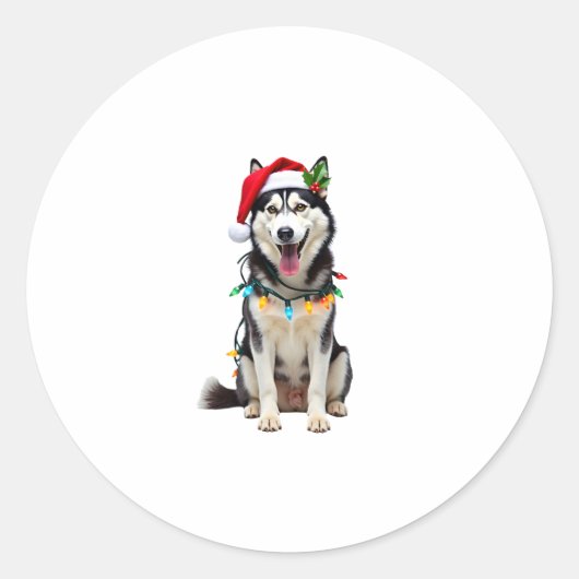 Husky Dog Santa Hat Christmas Tree Xmas Gifts For Runder Aufkleber (Vorderseite)