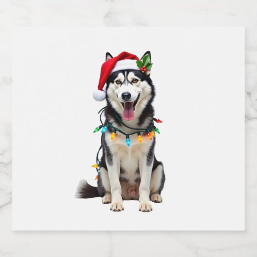 Husky Dog Santa Hat Christmas Tree Xmas Gifts For Schaumweinetikett (Einzelnes Label)