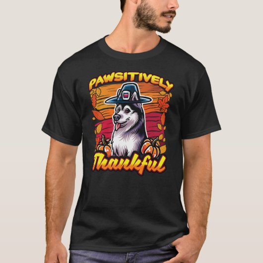 Husky Dog Scarf Pilgrim Happy Thanksgiving Autumn T-Shirt (Vorderseite)