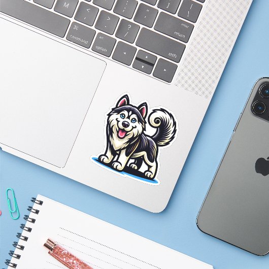 Husky Dog Sticker (Laptop mit iPhone)