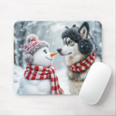 Husky Dog und Snowman Friends Mousepad (Mit Mouse)