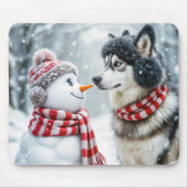 Husky Dog und Snowman Friends Mousepad (Vorne)