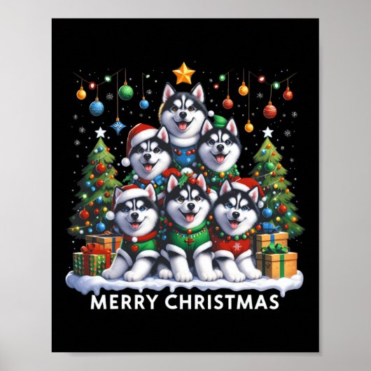 Husky Dog Weihnachtsbaum Frohe Weihnachtsanpassung Poster (Vorne)