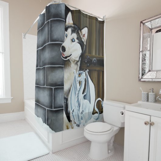 Husky Dog White Dragon Adventure Duschvorhang (Beispiel)