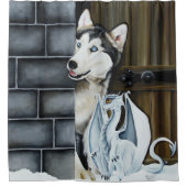 Husky Dog White Dragon Adventure Duschvorhang (Vorderseite)