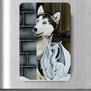 Husky Dog White Dragon Adventure Magnet