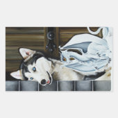 Husky Dog White Dragon Adventure Rechteckiger Aufkleber (Vorderseite)