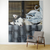 Husky Dog White Dragon Adventure Wandteppich (Beispiel)
