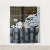 Husky Dog White Dragon Adventure Wandteppich (Vorderseite)