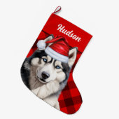 Husky Dog's Name Red Buffalo Kariert Personalisier Großer Weihnachtsstrumpf (Vorderansicht (hängend))