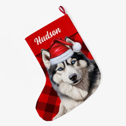 Husky Dog's Name Red Buffalo Kariert Personalisier Großer Weihnachtsstrumpf (Rückseite (Hängend))