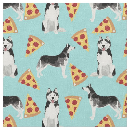 Husky dogs Pizza Liebhaber hellblau Stoff (Nahaufnahme)