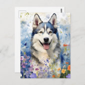 Husky farbige Aquarellbilder Postkarte (Vorne/Hinten)