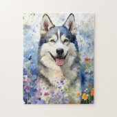 Husky farbige Aquarellbilder Puzzle (Vertikal)